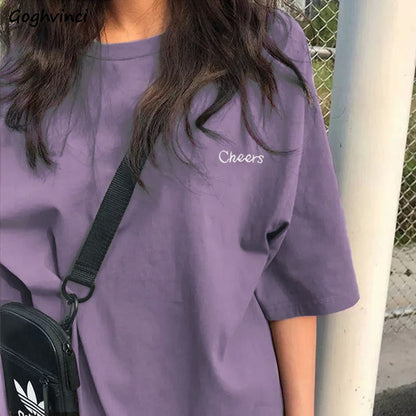 Women Short Sleeve T-shirts Loose Casual Letter Embroidery